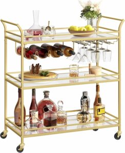 VASAGLE ULRC083A02 3-Tier Bar Cart with Mirrored Shelf