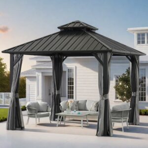 Endark 12x12FT Hardtop Gazebo with Mosquito Netting and Curtains