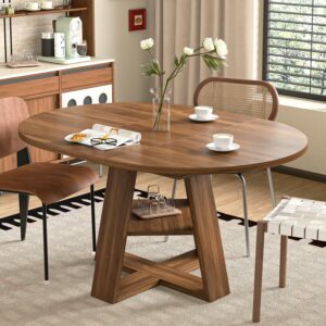 Mxtxmy Extendable Round Dining Table 43.3in-59in with Storage Shelf