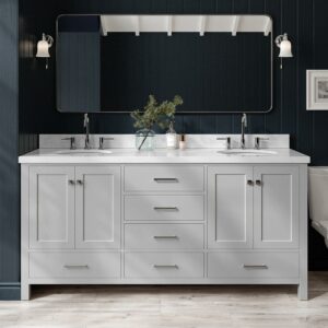 ARIEL 73-Inch Double Vanity with Carrara Marble Top and Oval Sinks