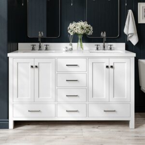 ARIEL 61-Inch Double Bathroom Vanity with Quartz Countertop