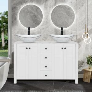 SOLIDEE 48-Inch Bathroom Vanity with Marble Top and 2 Vessel Sinks
