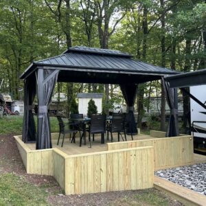 domi outdoor living 10x12 Hardtop Gazebo with Netting & Curtains