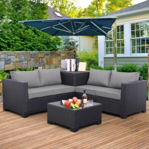 WAROOM 4-Piece Patio Furniture Set with Storage Table