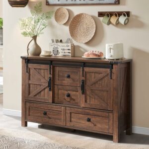 T4TREAM Farmhouse Sideboard Buffet Cabinet with 2 Doors and 4 Drawers