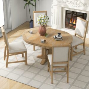 LUMISOL 5-Piece Round Extendable Dining Table Set