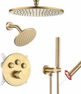 VANFOXLE Thermostatic Shower System with 12-Inch Ceiling Mount and Handheld