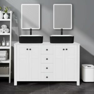 SOLIDEE 48-Inch Bathroom Vanity with Marble Top and 2 Vessel Sinks