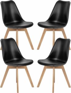 Sweetcrispy Dining Chairs Set of 4, PU Leather Upholstered with Wood Legs