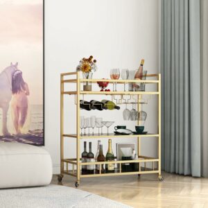 LORMITER 3-Tier Rolling Bar Cart with Bottle Storage