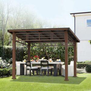 LUE BONA 10x12 Hardtop Gazebo with Wooden Frame and Metal Roof