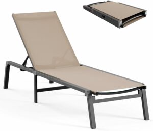 Ciokea Foldable Outdoor Lounge Chair with 5-Position Backrest