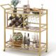 FATORRI Bar Cart with 3 Mirrored Shelves, Wine Rack, and Wheels product image
