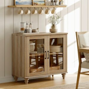 WAMPAT Sideboard Cabinet with Glass Door, 34-Inch Storage Buffet