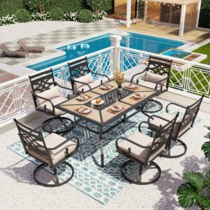 PHI VILLA 7-Piece Patio Dining Set with 37x60-Inch Table & 6 Swivel Chairs