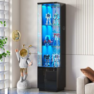 Lvifur 65-Inch Curio Display Cabinet with Glass Door and Lights