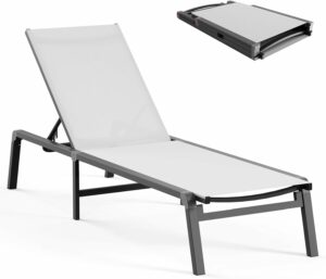 Ciokea Foldable Outdoor Lounge Chair with 5-Position Adjustable Backrest