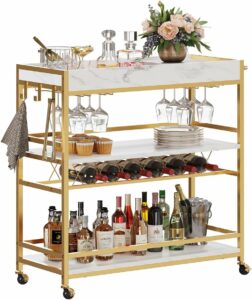 BON AUGURE 3-Tier Rolling Bar Cart with Wine Rack