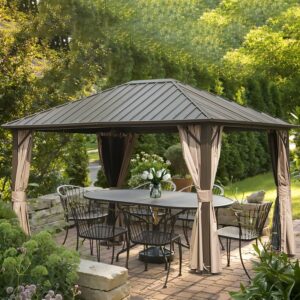 domi outdoor living 10'x12' Hardtop Gazebo (with Curtains & Netting)