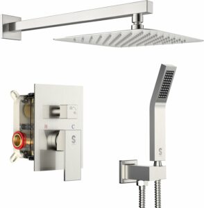 SR SUN RISE 10-Inch Square Rain Shower Faucet Set with Handheld Spray