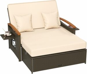 Tangkula Patio Daybed with Loveseat and Ottoman (Beige)