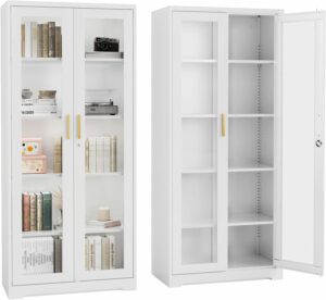 Kubohogar 71-Inch Display Cabinet with 4 Adjustable Shelves