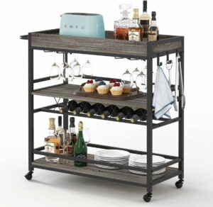 BON AUGURE 3-Tier Bar Cart with Wheels