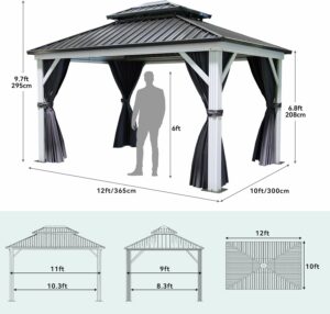 YITAHOME 10x12ft Hardtop Gazebo with Netting and Curtains