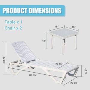 domi outdoor living Adjustable Reclining Chaise Lounge Chair (2-Pack w/Table)