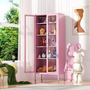 Oakcloud 67-Inch Glass Display Cabinet with 4 Adjustable Shelves