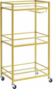 IBUYKE TMJ519G 3-Tier Bar Cart with Glass Shelves