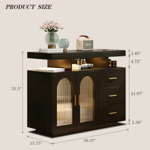 HWB Coffee Bar Cabinet with RGB LED & Storage Shelf