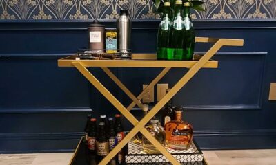 Crofy Gold Bar Cart 2-Tier Snack Cart with Tempered Glass Shelves product image