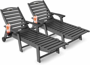 SUUNYN HDPE Chaise Lounge Chair with 6-Position & Wheels (Set of 2)