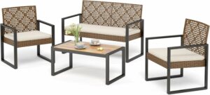 Sophia & William 4-Piece Patio Conversation Set with Acacia Table