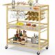 Leteuke 3-Tier Rolling Bar Cart with Marbled Shelves and Wine Rack product image