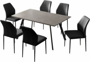 ZckyCine Extendable Dining Table Set for 6 with Upholstered Chairs