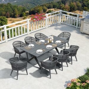 PURPLE LEAF 9-Piece Outdoor Dining Set with Aluminum Frame and PE Rattan