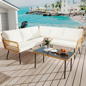 GarveeLife 4-Piece Outdoor Sectional Set with Cushions & Table