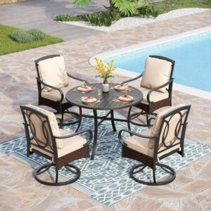 PHI VILLA 5-Piece Outdoor Dining Set with 42-Inch Table and Swivel Chairs