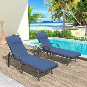 Trumbeak 3-Piece Patio Chaise Lounge Set with Folding Table