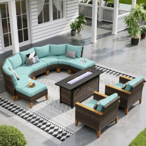 Sophia & William 10-Piece Patio Sectional Set with 56-Inch Fire Pit Table