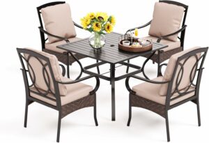 PHI VILLA 5-Piece Outdoor Dining Set with 37-Inch Square Table