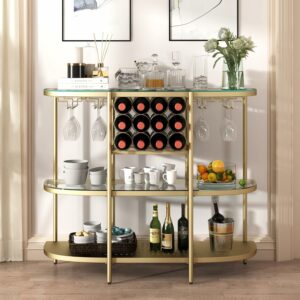 O&K FURNITURE 3-Tier Bar Table with Wine Racks and Glass Holders product image