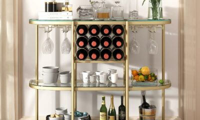 O&K FURNITURE 3-Tier Bar Table with Wine Racks and Glass Holders product image