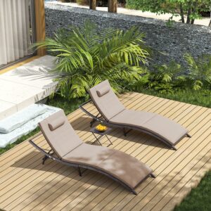 ASJMR Outdoor Chaise Lounge Set (3-Piece) with Adjustable Backrest & Table