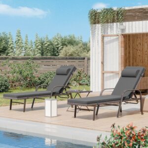 ALAULM 3-Piece Outdoor Chaise Lounge Set with Folding Table