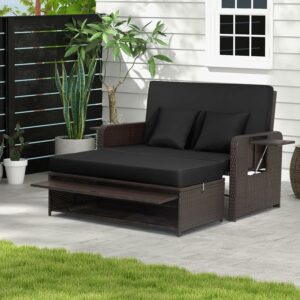 RELAX4LIFE Adjustable Backrest Patio Daybed with Ottoman