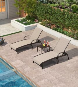 PURPLE LEAF Outdoor Chaise Lounge Chair Set (2 Chairs & 1 Table)