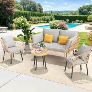 YITAHOME 4-Piece Outdoor Patio Furniture Set with Loveseat and Table